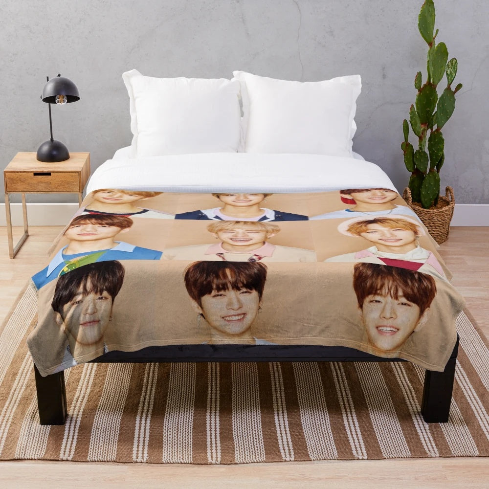 Stray Kids-inspired plush blanket featuring the members' photos in a collage design