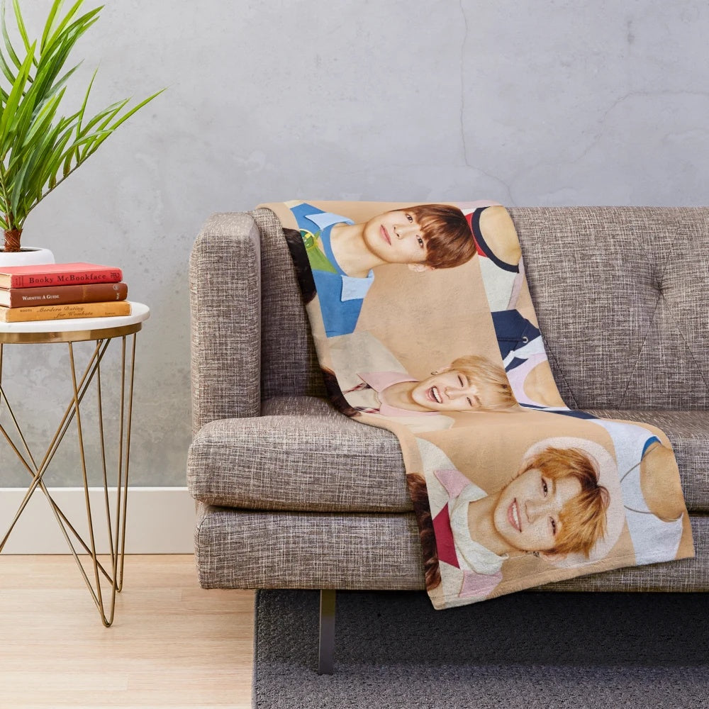 Stray Kids-inspired plush blanket featuring the members' photos in a collage design