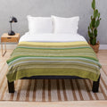 Gold mustard and green striped plush blanket for modern home decor