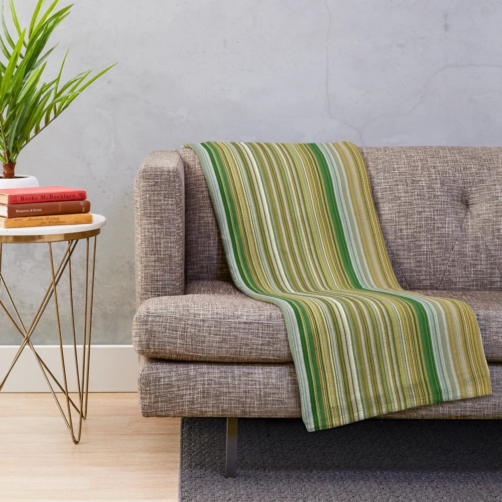 Gold mustard and green striped plush blanket for modern home decor