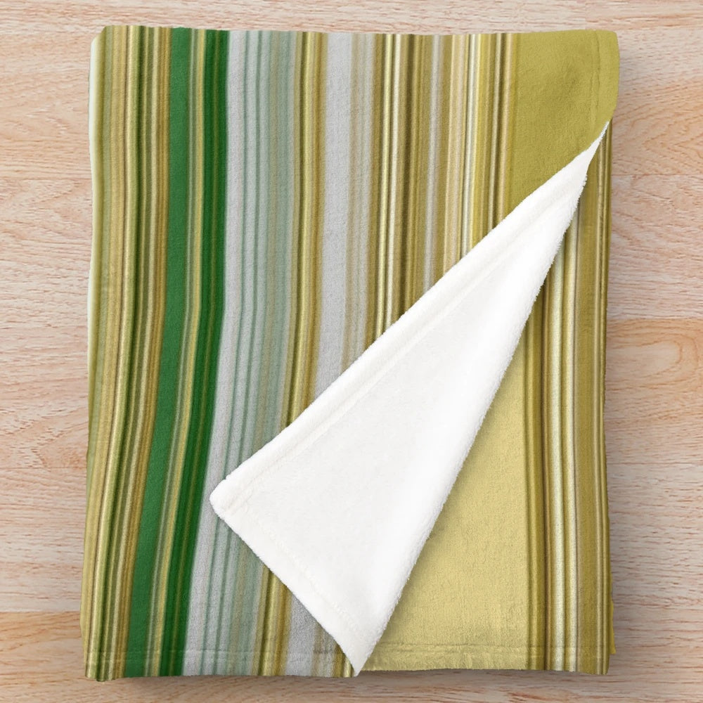 Gold mustard and green striped plush blanket for modern home decor