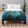 Subnautica inspired plush blanket with underwater and marine life design