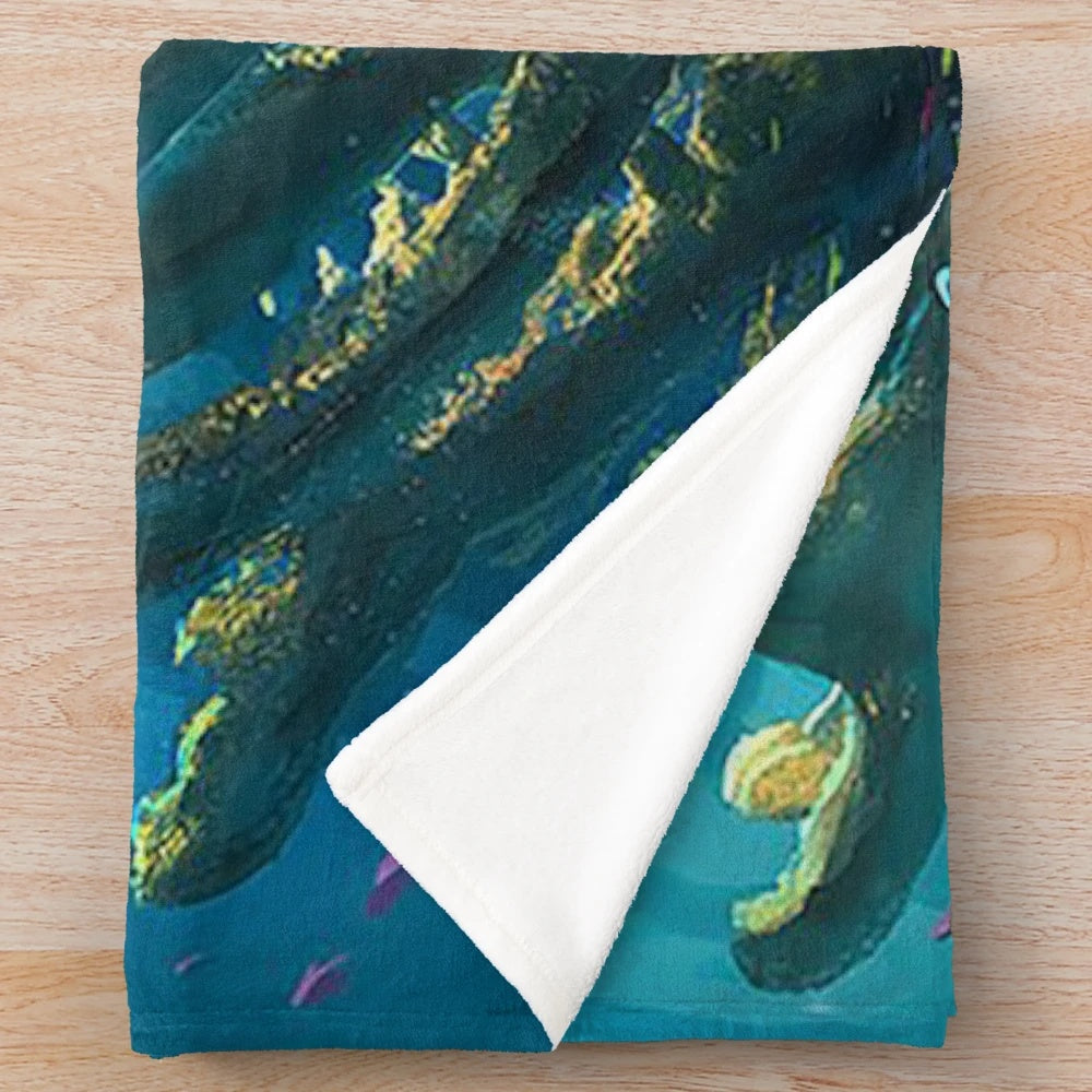 Subnautica inspired plush blanket with underwater and marine life design