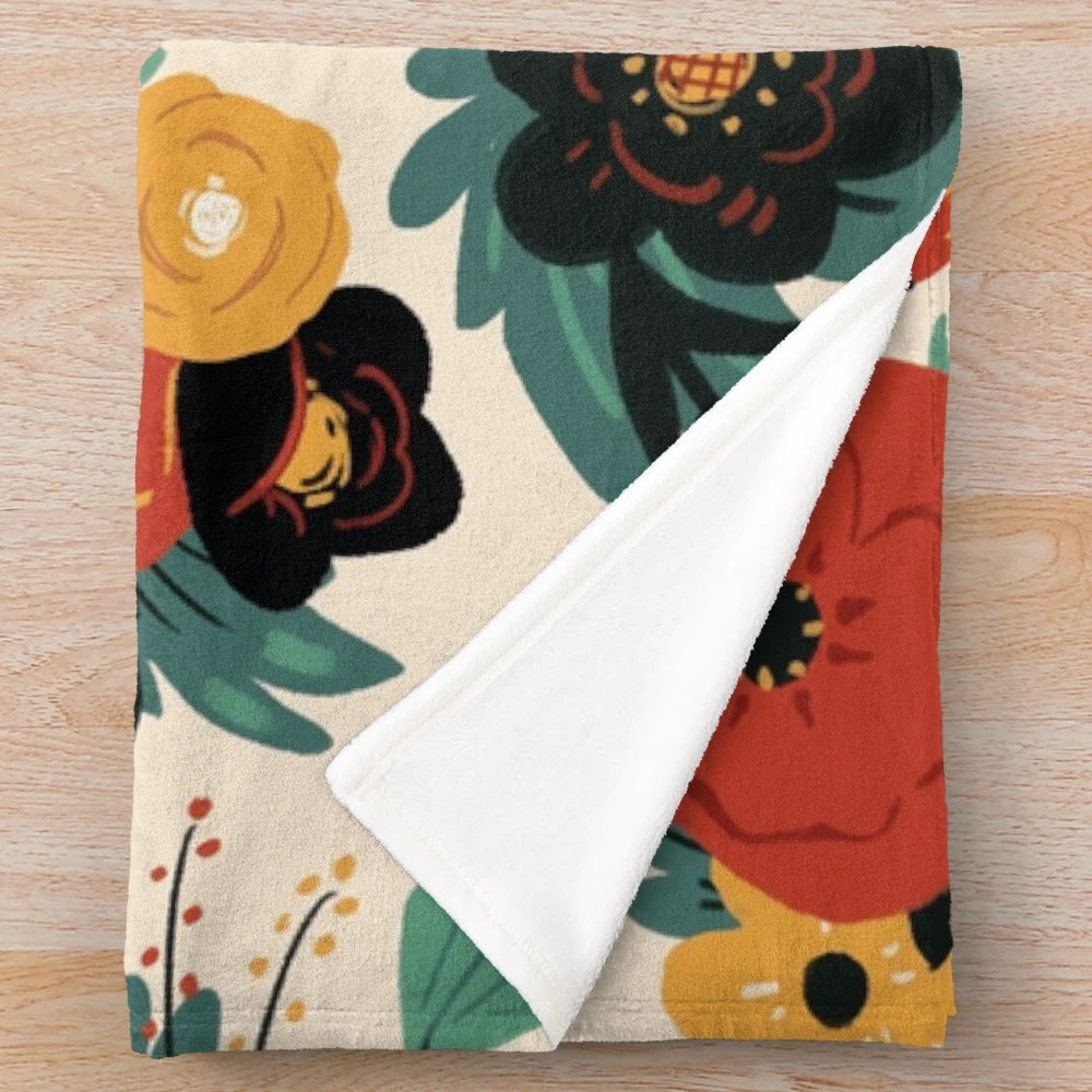Summer meadow inspired plush blanket with floral, botanical, and nature-themed design
