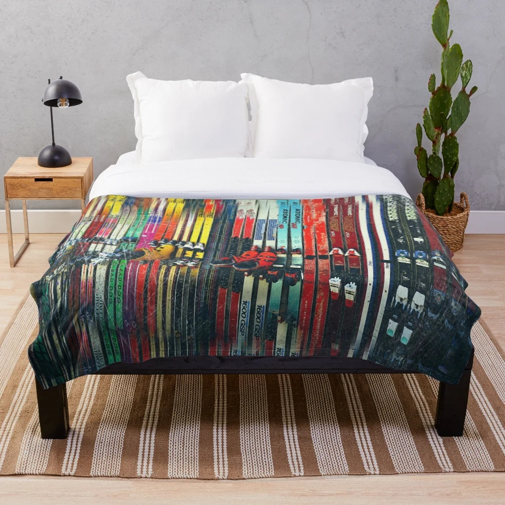 Sun Valley inspired plush blanket with vintage ski photography