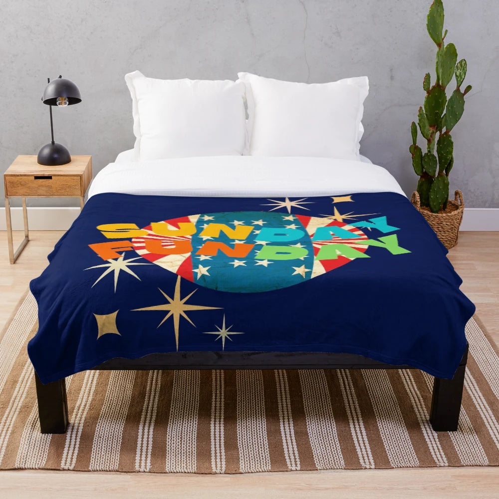 Plush Sunday Fun Day blanket in a vintage-inspired aesthetic