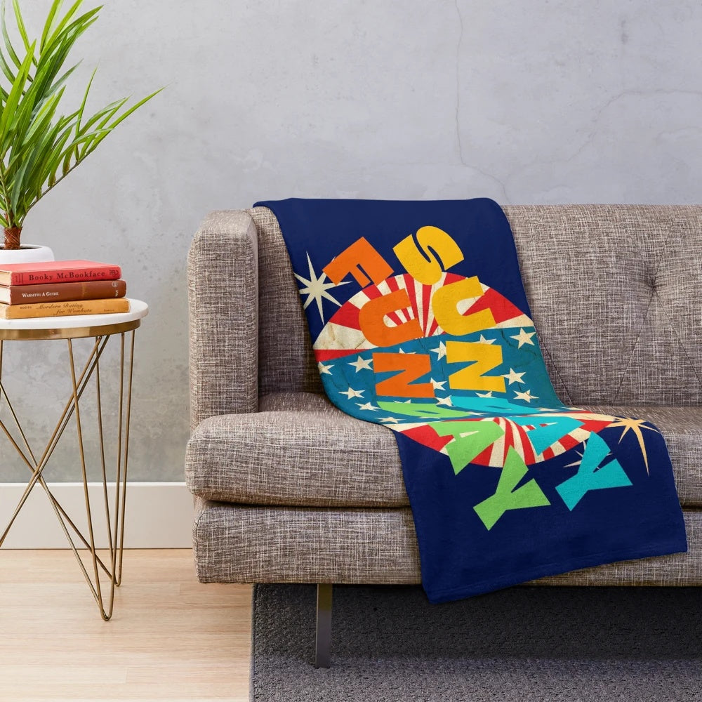 Plush Sunday Fun Day blanket in a vintage-inspired aesthetic