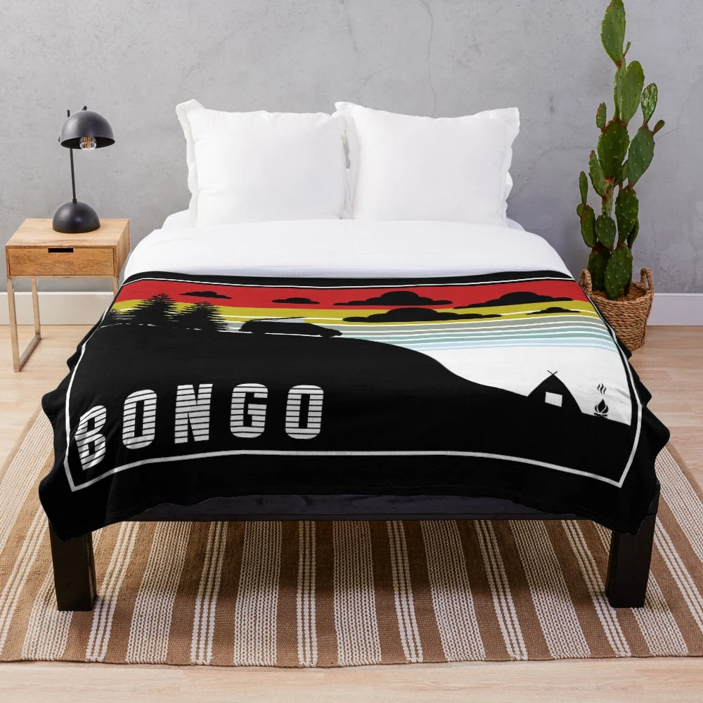 Plush blanket featuring a sunset design with Mazda Bongo and Ford Freda campervans