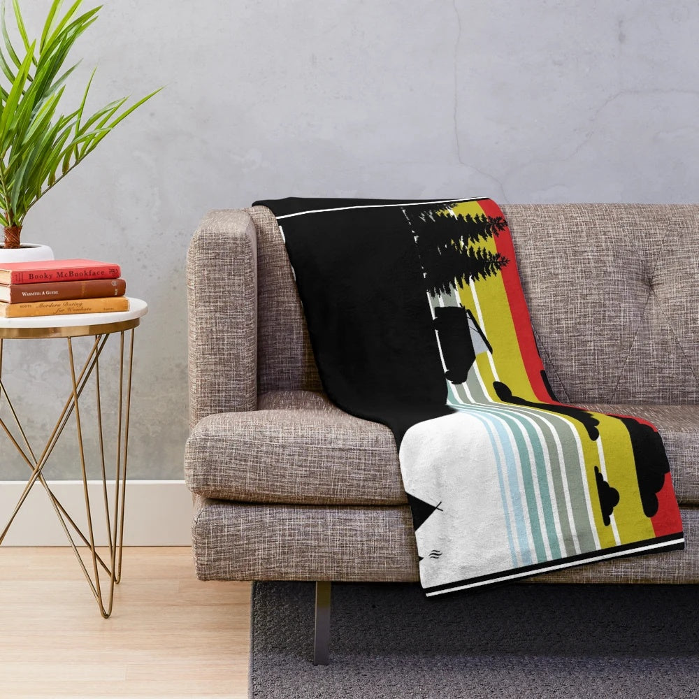 Plush blanket featuring a sunset design with Mazda Bongo and Ford Freda campervans