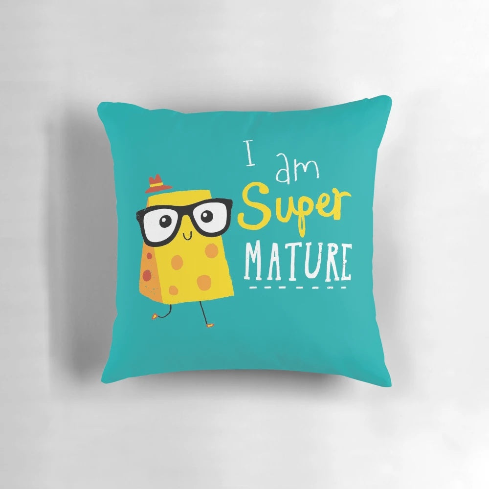 A soft, plush pillow featuring a mature, bespectacled character design for cozy, whimsical home decor.
