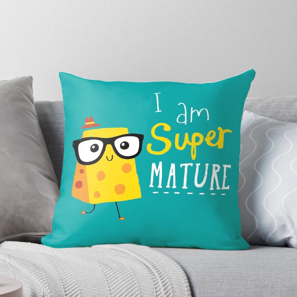 A soft, plush pillow featuring a mature, bespectacled character design for cozy, whimsical home decor.