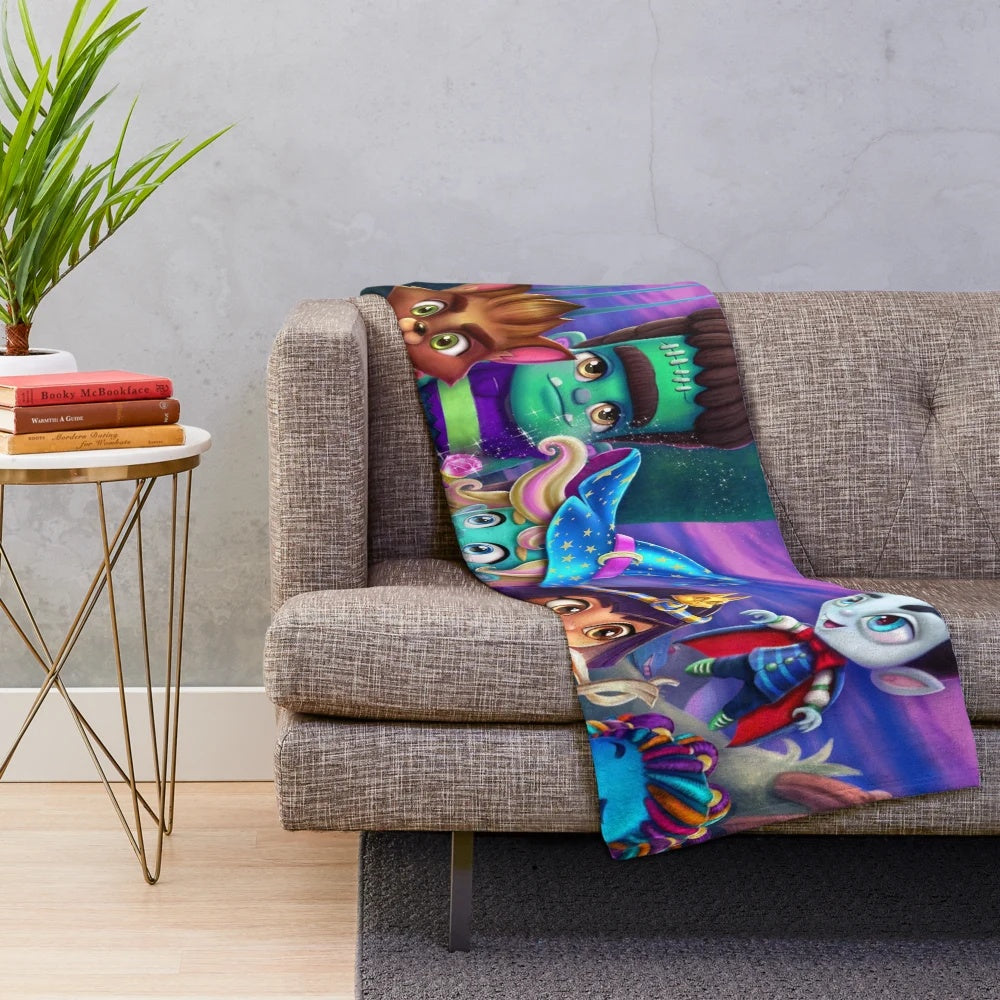 Super Monsters Plush Blanket with Colorful Characters