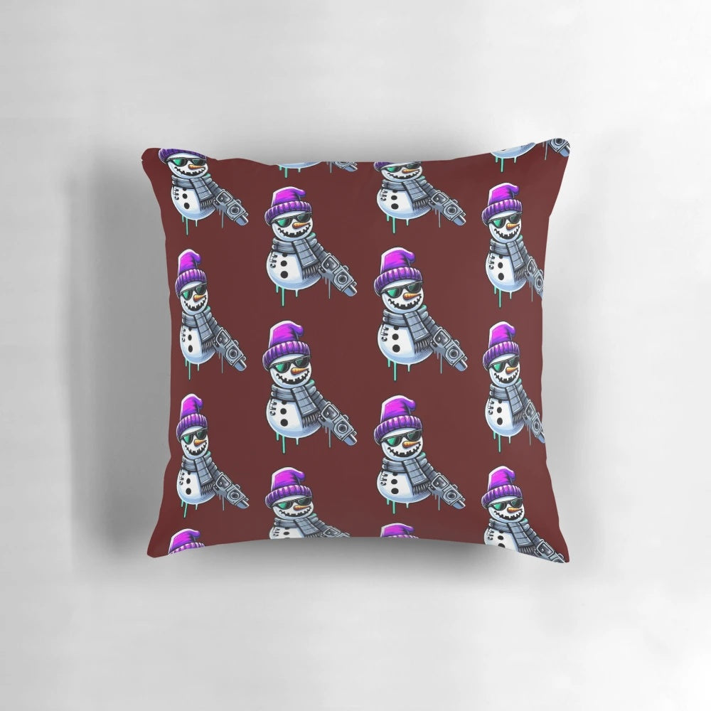 Swag snowman design printed on a soft, plush pillow for the ultimate holiday comfort.