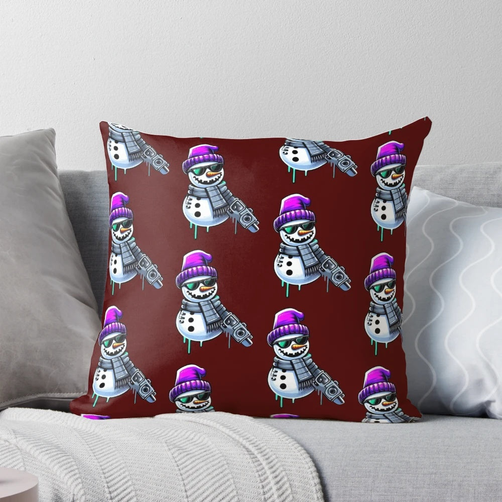 Swag snowman design printed on a soft, plush pillow for the ultimate holiday comfort.