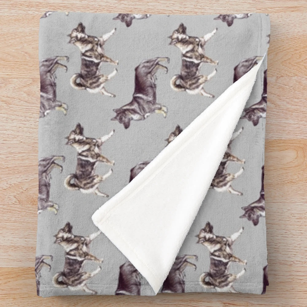 Swedish Vallhund Plush Blanket with Repeat Pattern