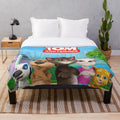 Talking Tom and his friends on a cozy plush blanket
