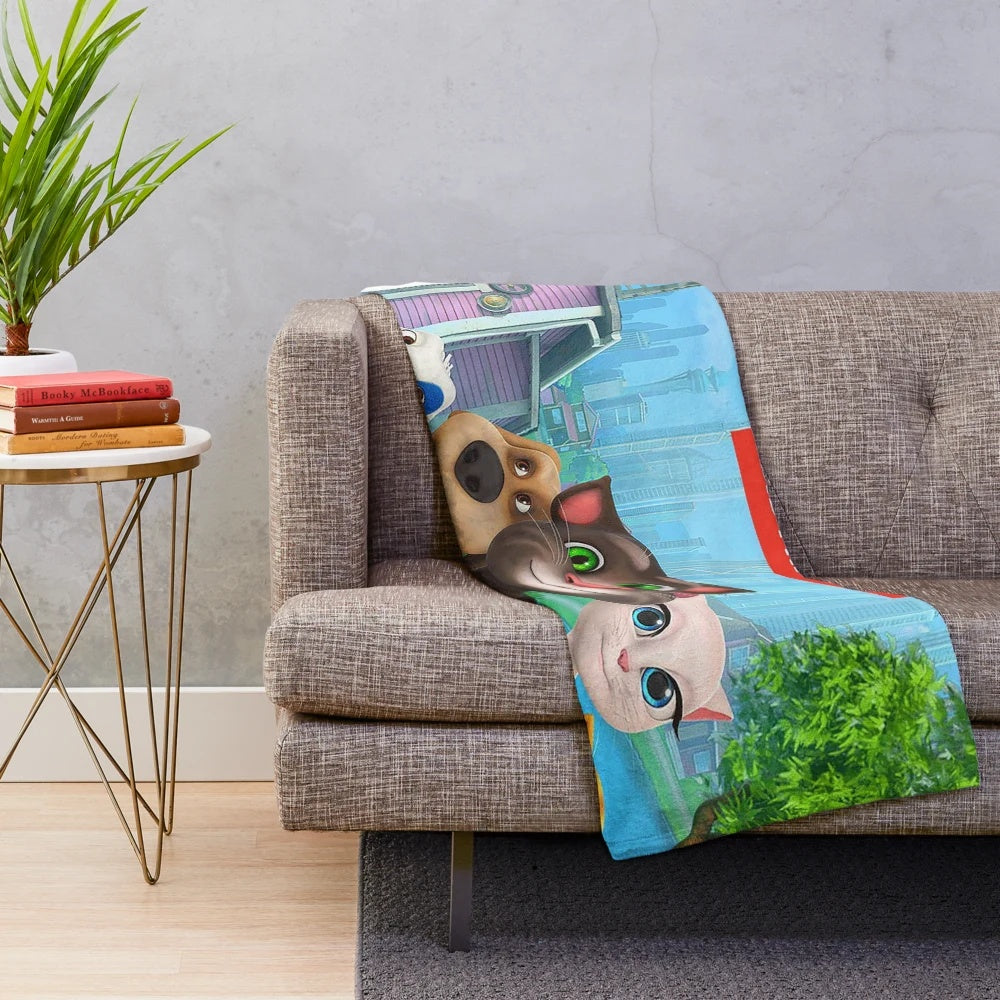 Talking Tom and his friends on a cozy plush blanket