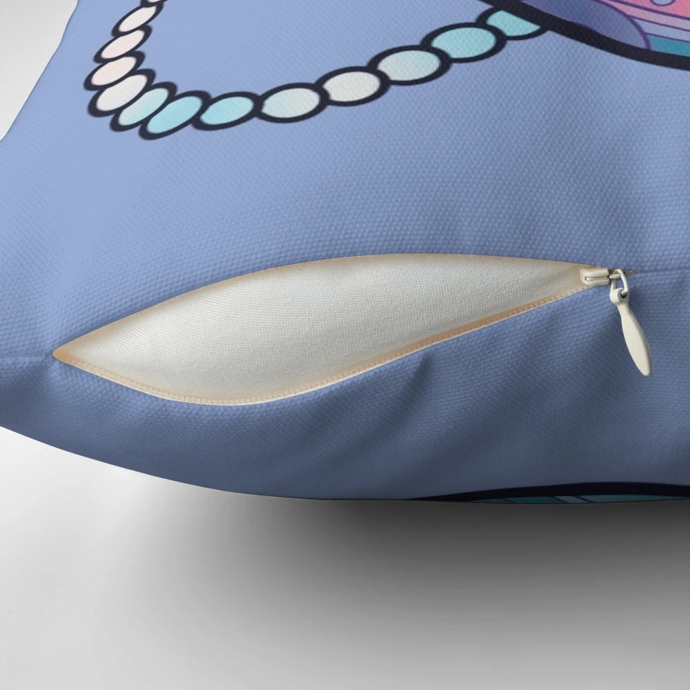 Plush tamagotchi-themed pillow in a retro, kawaii aesthetic