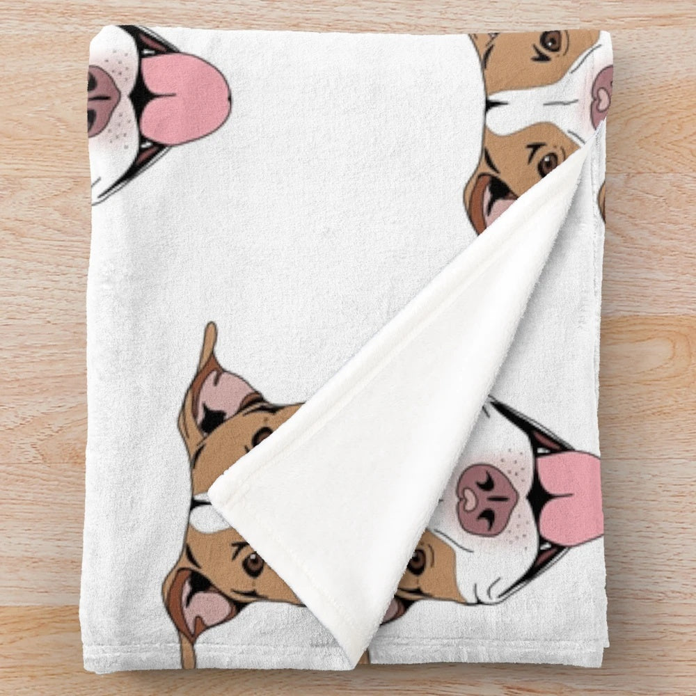 Tan and white pitbull plush blanket