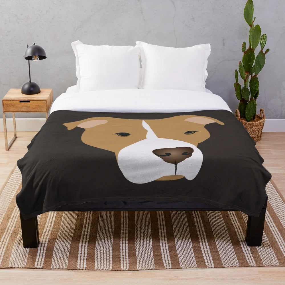 Soft tan plush blanket with a cute pit bull design