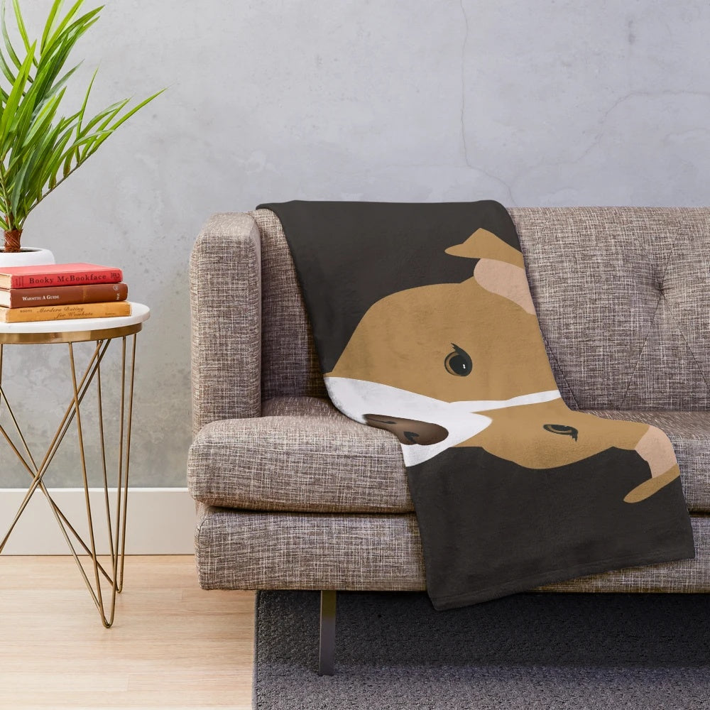 Soft tan plush blanket with a cute pit bull design