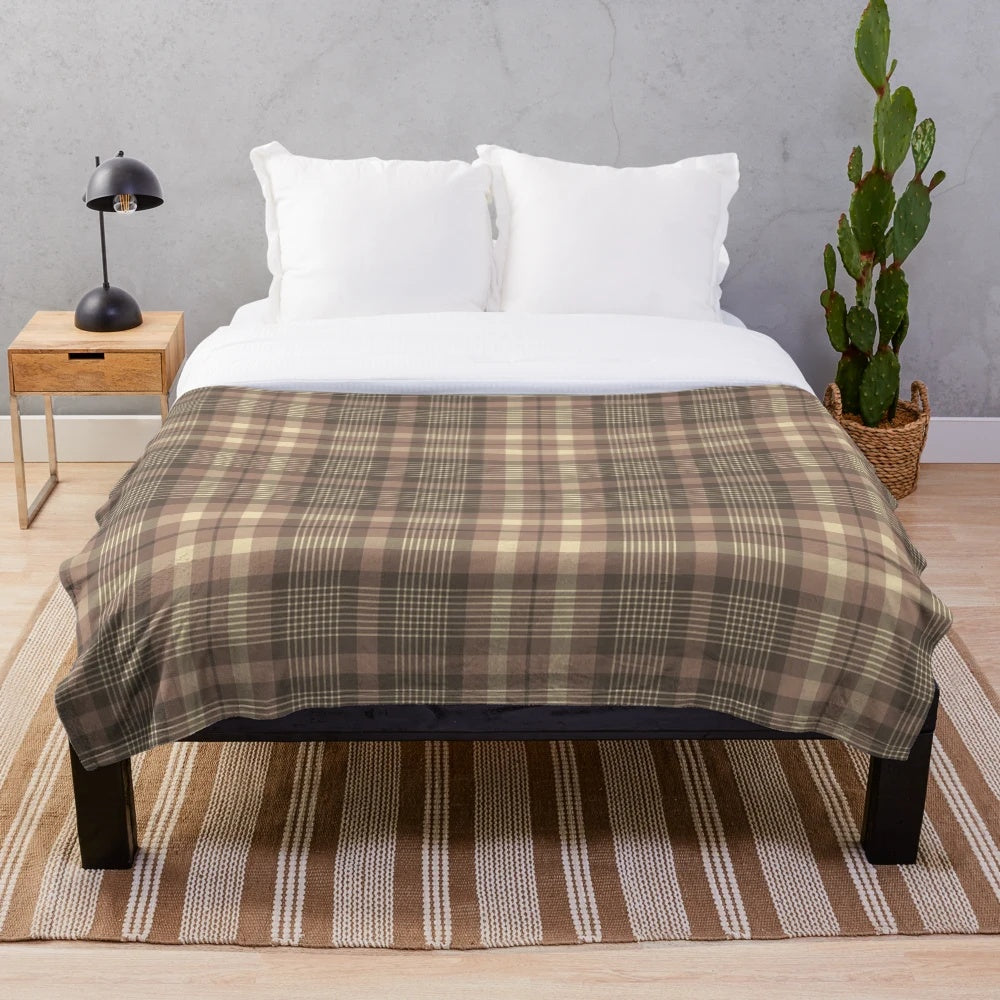 Cozy tartan pattern plush blanket in shades of brown and fall colors