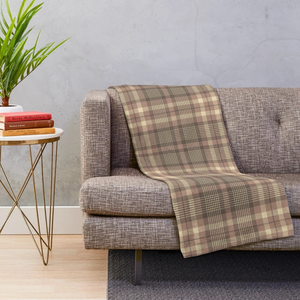 Cozy tartan pattern plush blanket in shades of brown and fall colors