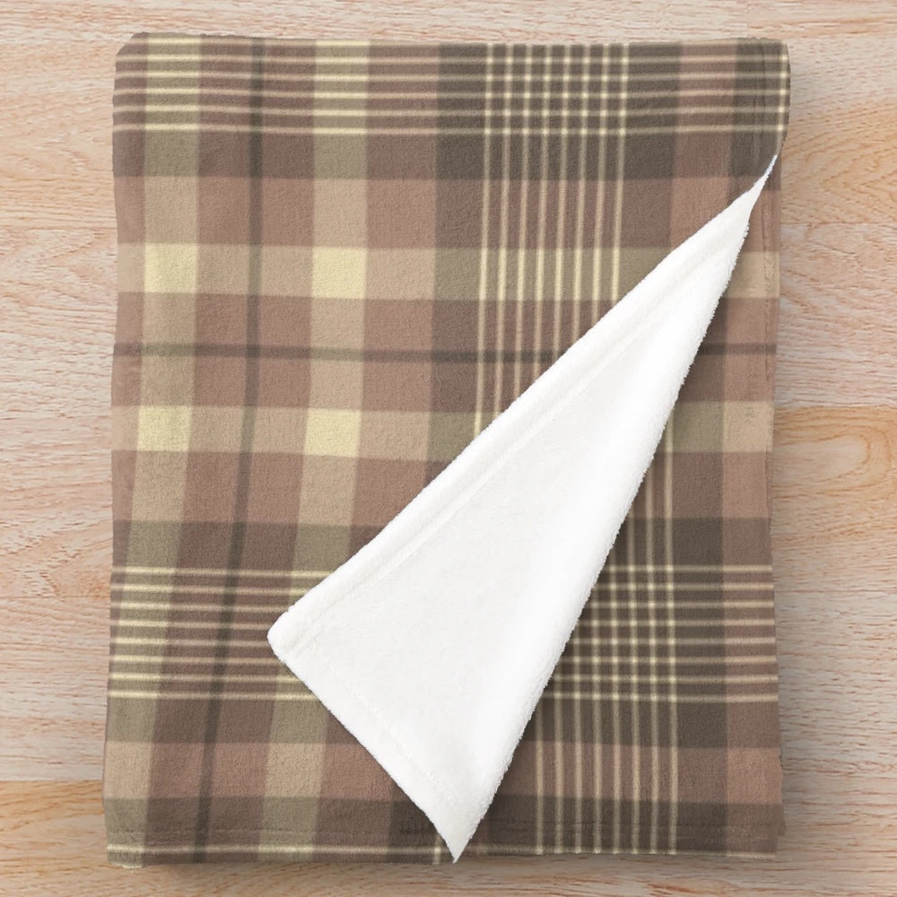 Cozy tartan pattern plush blanket in shades of brown and fall colors