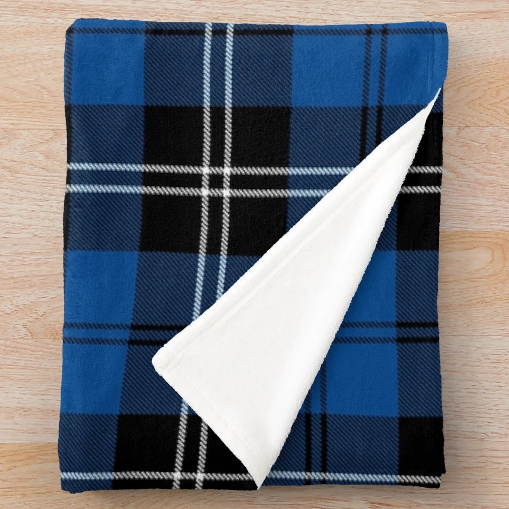 Clan Ramsay tartan plush blanket in blue and black