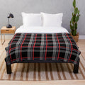 Tartan plush blanket in black, red, white, and grey colors