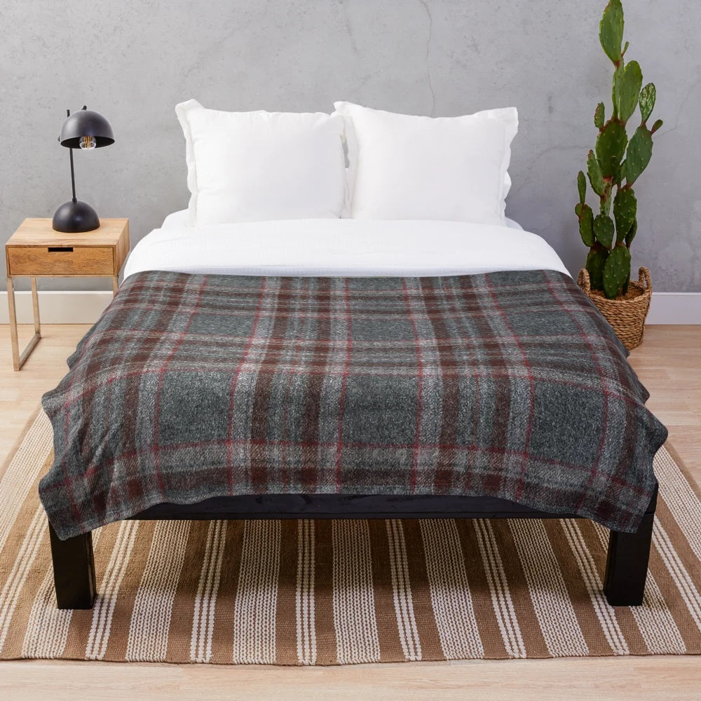 Red and grey tartan plush blanket
