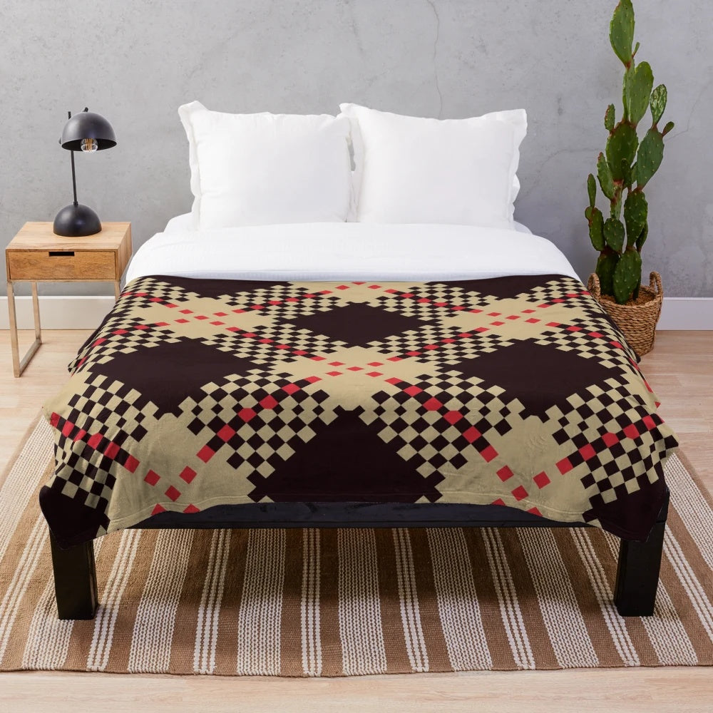 Tartan plaid plush blanket with traditional Scottish clan pattern design