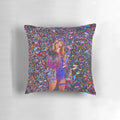 A soft, plush pillow featuring a colorful confetti design inspired by Taylor Swift's "Eras Tour