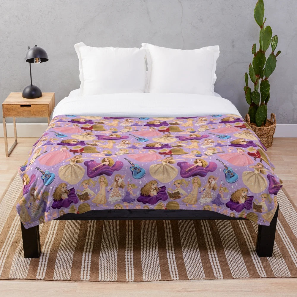 Taylor Swift inspired plush blanket with purple and blue tones