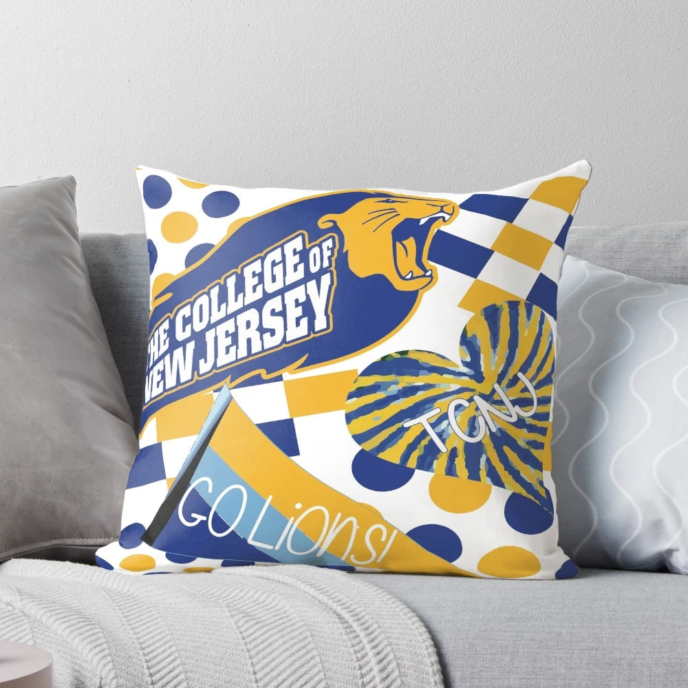 The College of New Jersey Lions Collage Pillow in Blue and Yellow