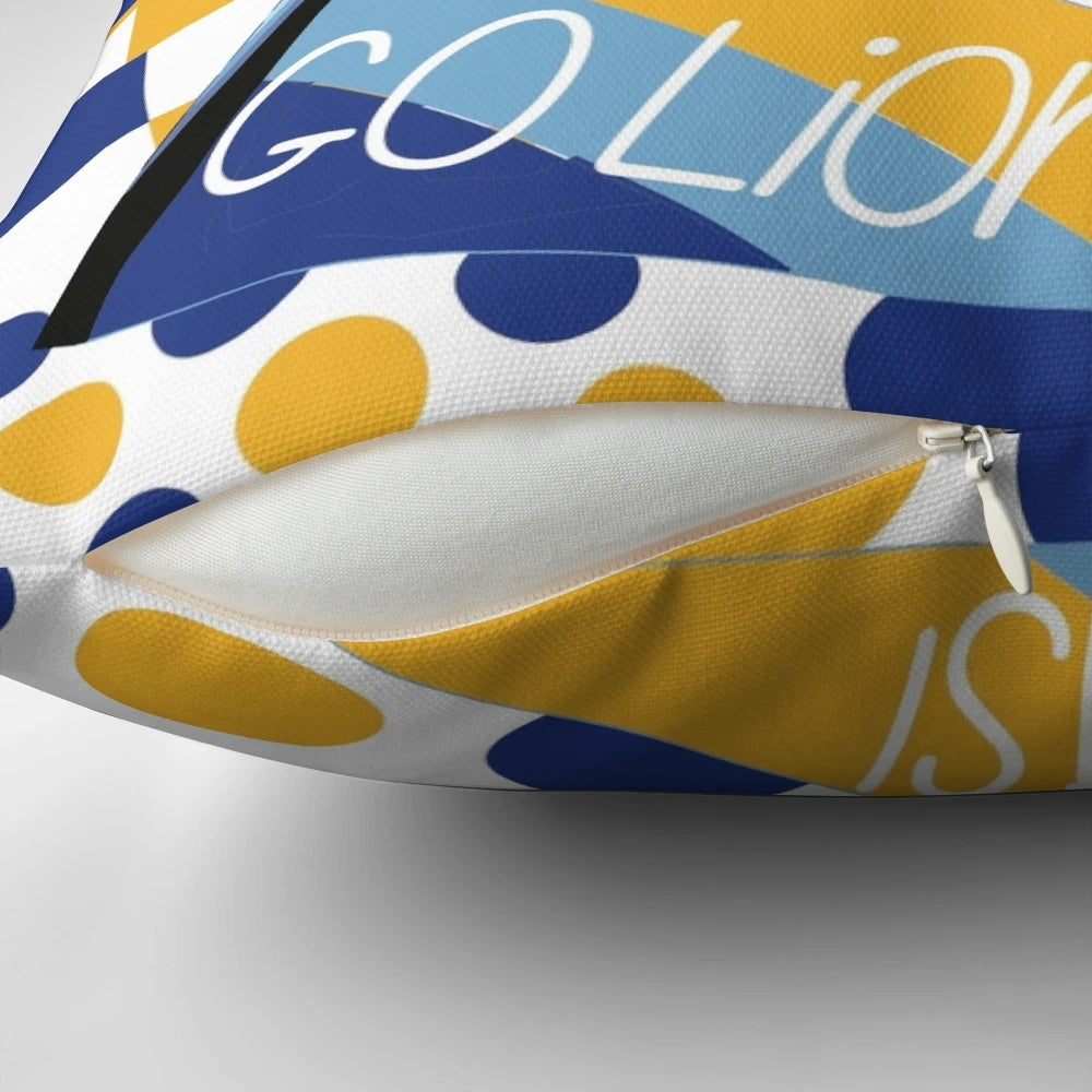 The College of New Jersey Lions Collage Pillow in Blue and Yellow