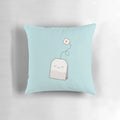 A soft, silk tea-themed pillow with a cute and kawaii design, perfect for a relaxing morning tea break.