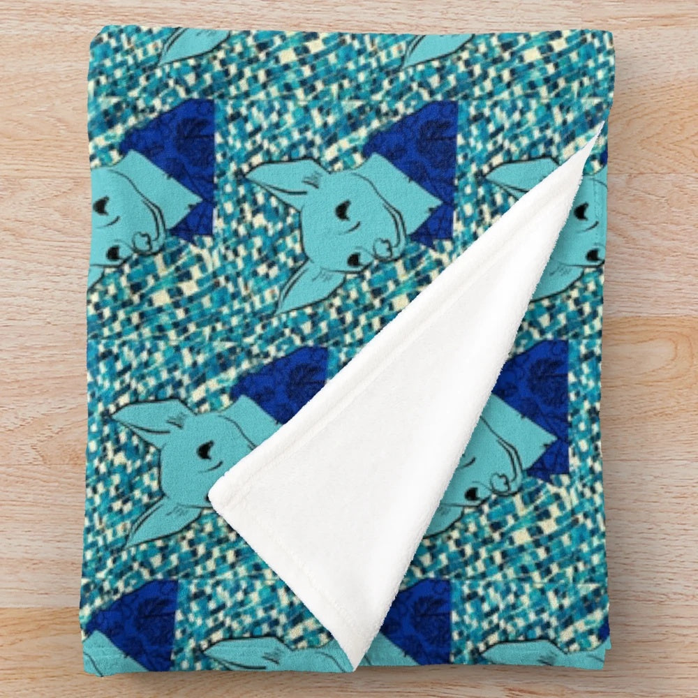 Teal and tropical plush blanket with a cute chihuahua design