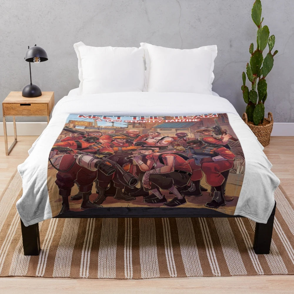 Team Fortress 2 inspired plush blanket with characters