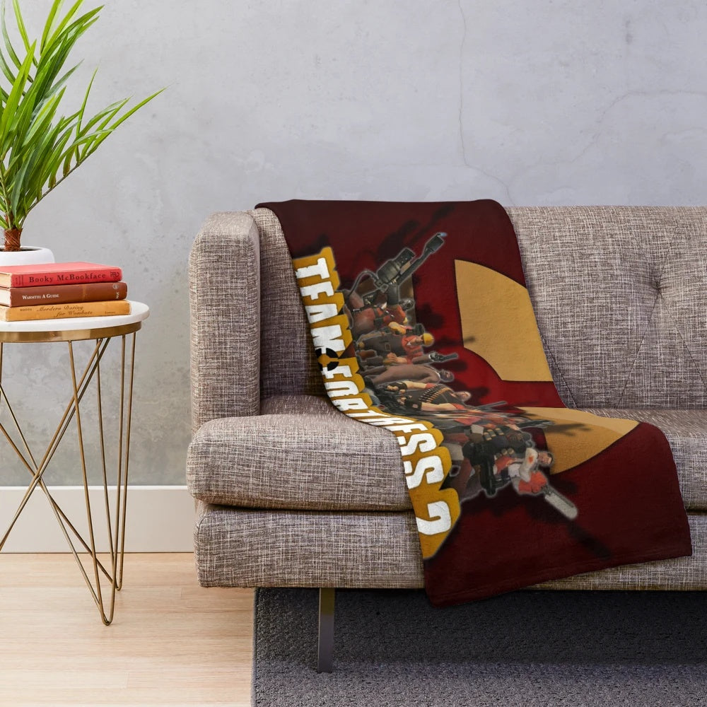 Team Fortress 2 inspired plush blanket with game logo