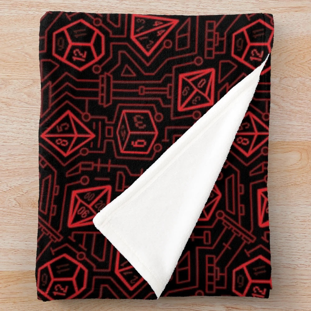 Tech-inspired d20 pattern plush blanket