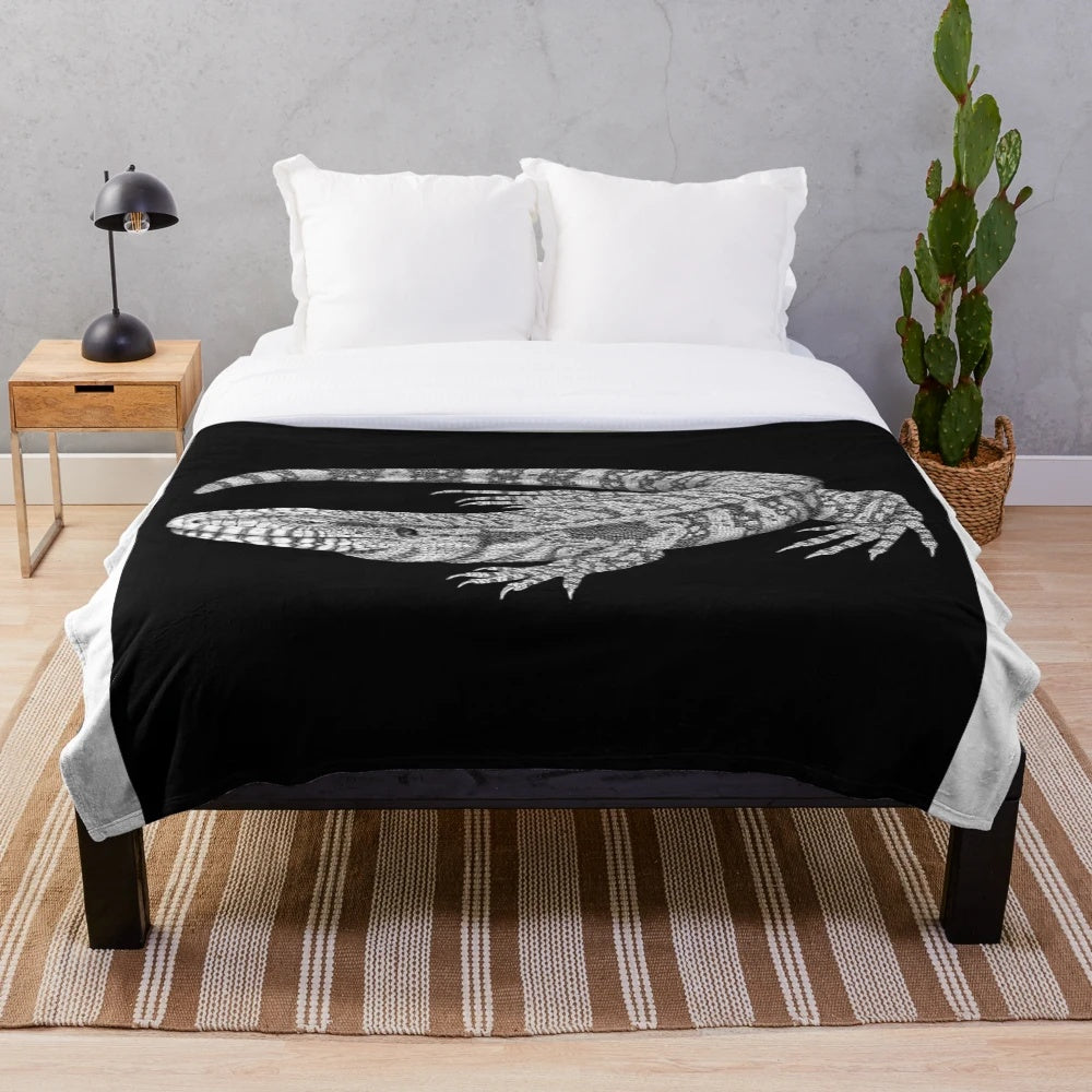 Soft and plush tegu-themed blanket for pet lizard owners