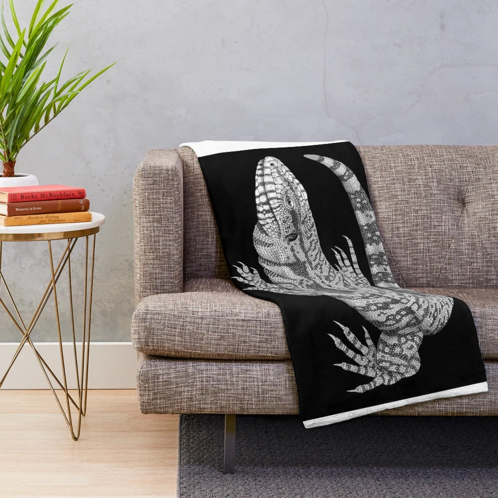 Soft and plush tegu-themed blanket for pet lizard owners