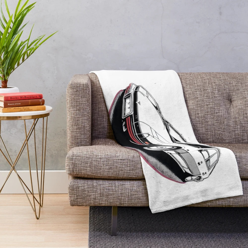 Tesla-inspired plush blanket with car and automotive details
