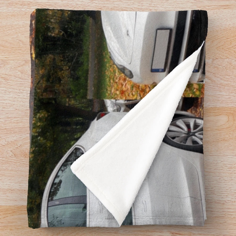 Tesla Model 3 Plush Blanket with Electric Car Design