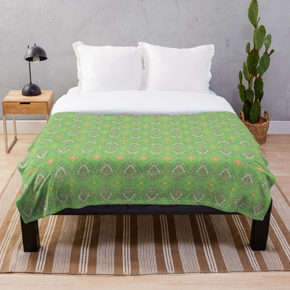 Colorful Thai-patterned plush blanket for home decor