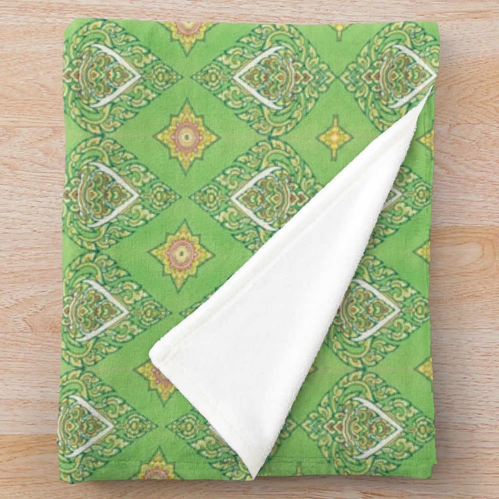 Colorful Thai-patterned plush blanket for home decor