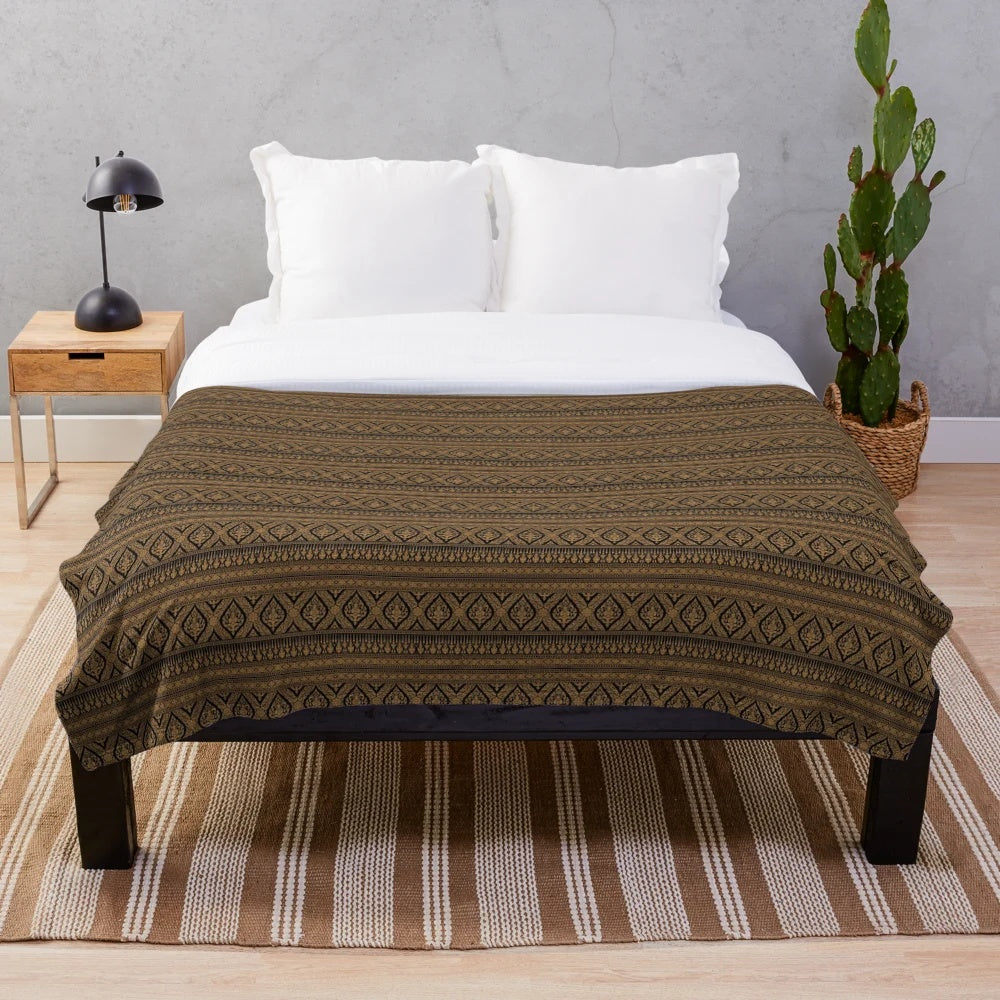 Vibrant Thai-inspired patterned plush blanket