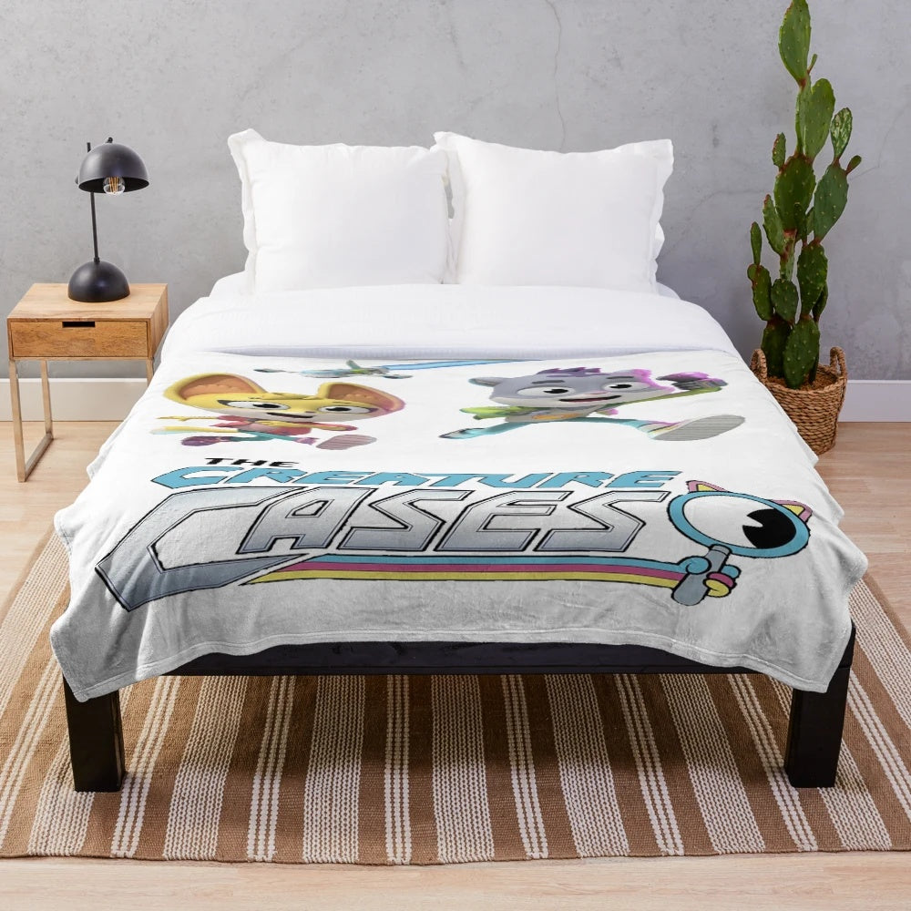Soft and cuddly plush blanket featuring characters from the Netflix series "The Creature Cases