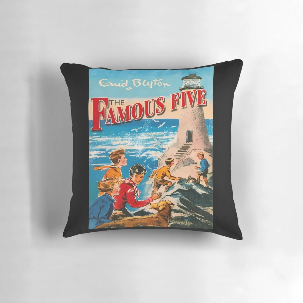 A cozy throw pillow inspired by the classic children's book series "The Famous Five